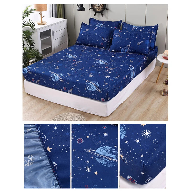 Double Bed Sheet Set With Elastic Band Polyester Fitted Sheet For Rectangular Mattress Printed