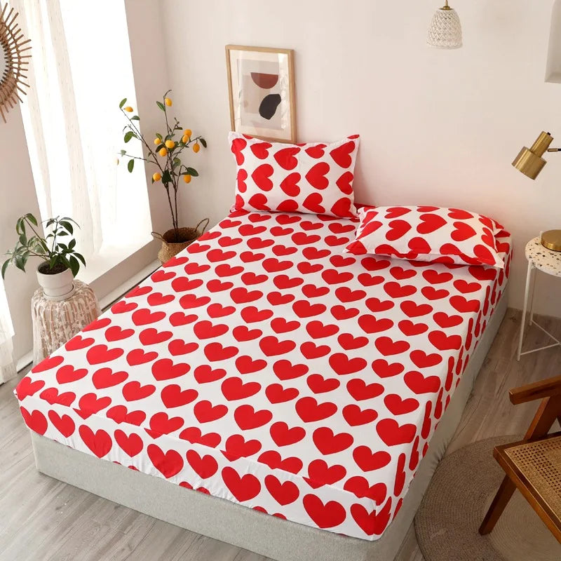 Double Bed Sheet Set With Elastic Band Polyester Fitted Sheet For Rectangular Mattress Printed