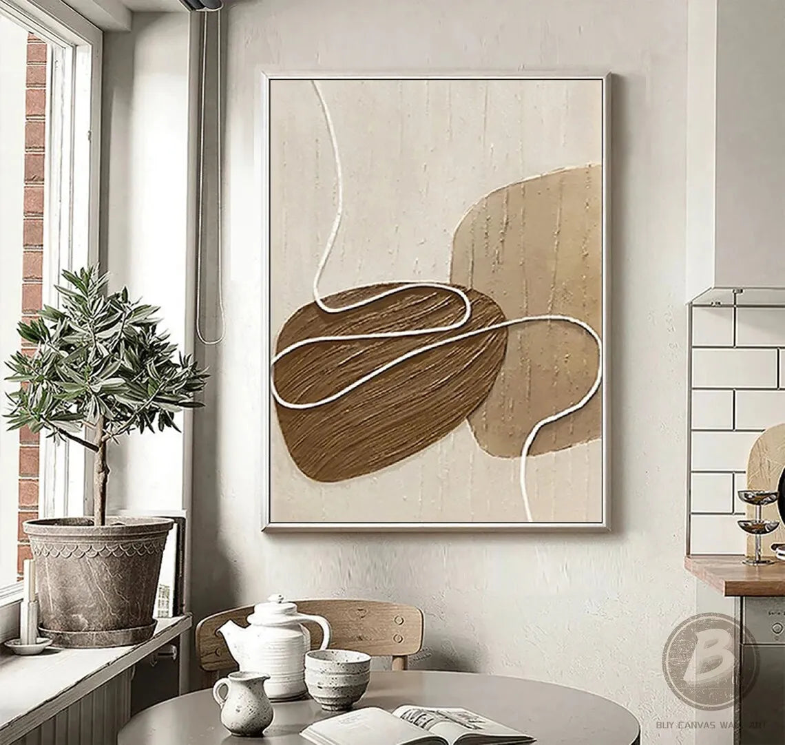 Beige Brown Wabi Sabi Wall Art Abstract Oil Painting On Canvas Neutral Large Wall Decor