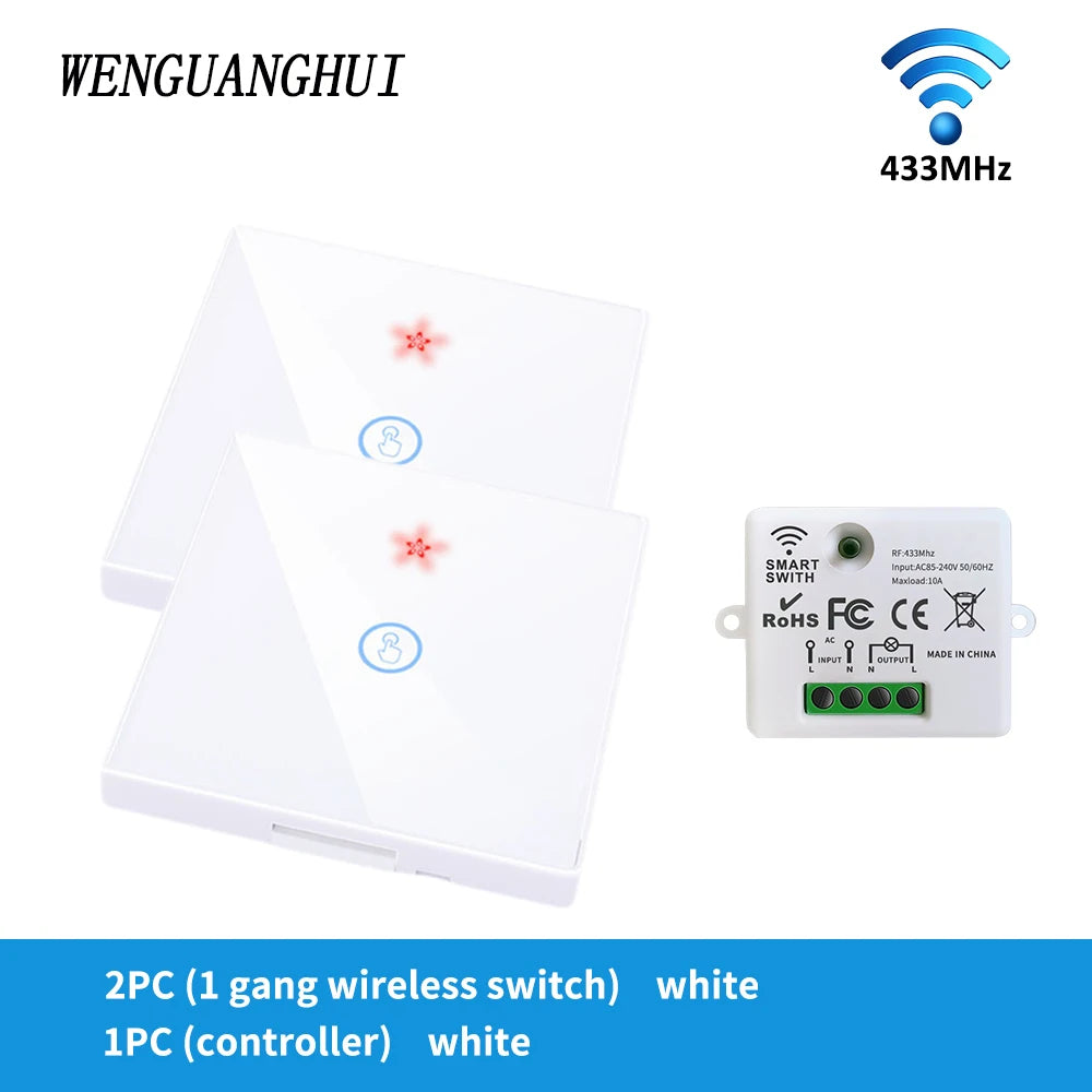 SIXWGH Wall Light Switch Wireless Remote Controller RF433 Glass Panel with Night Light