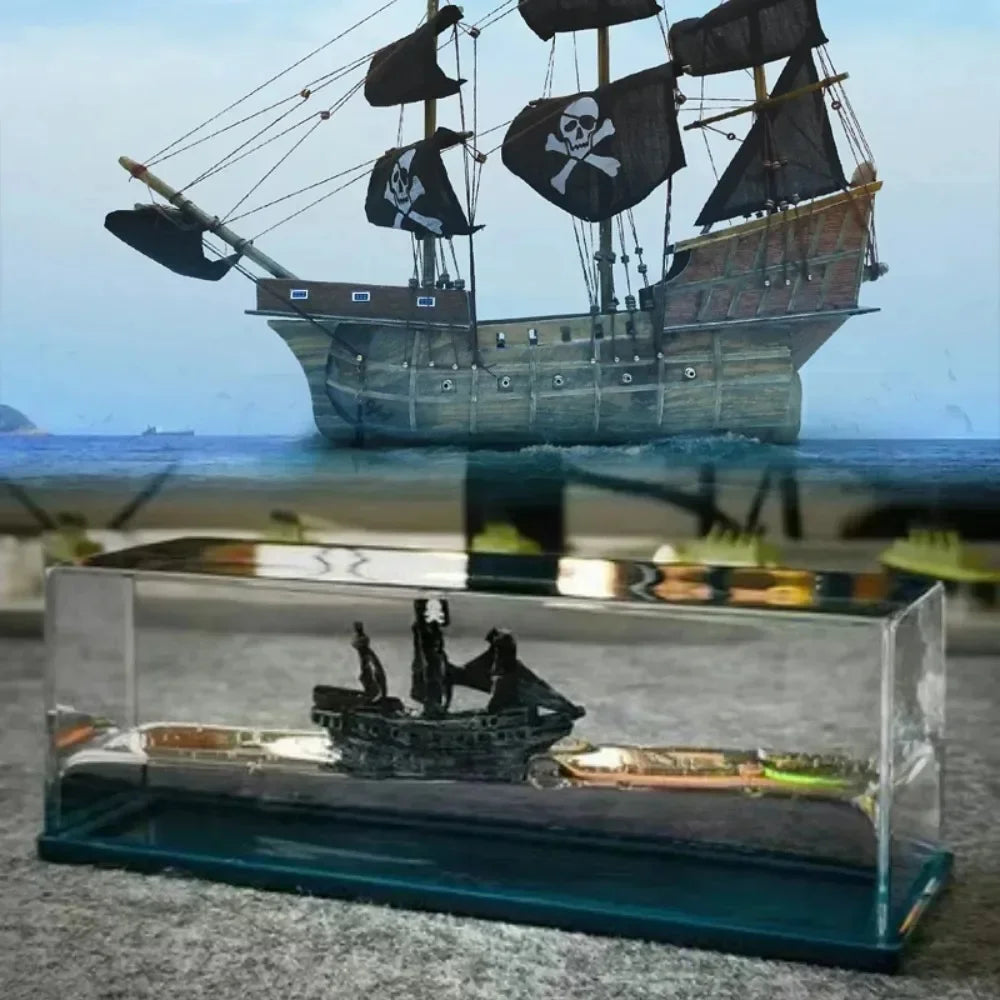 Black Pearl Ship in Fluid Liquid Drift Bottle Barcos Black Pearl Ship Floating Boat Titanic