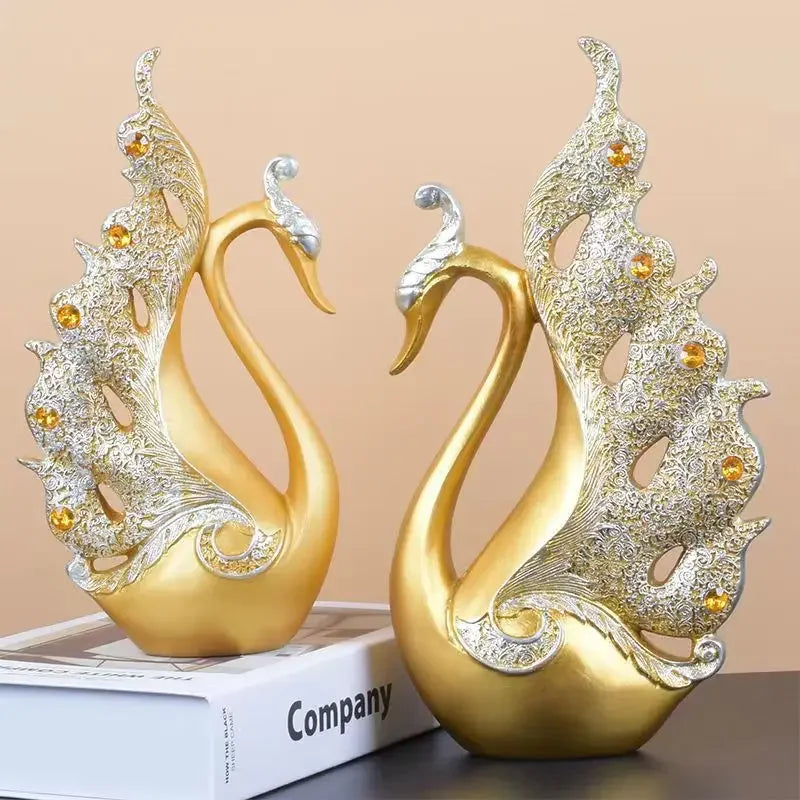 Pair of Swan Statue Couple Sculptures and Statuettes Living Room Figurine Home Decoration