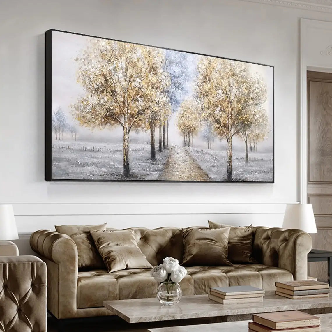 Beautiful Winter Landscape Hand Painted Oil Painting Black and White Wall Art