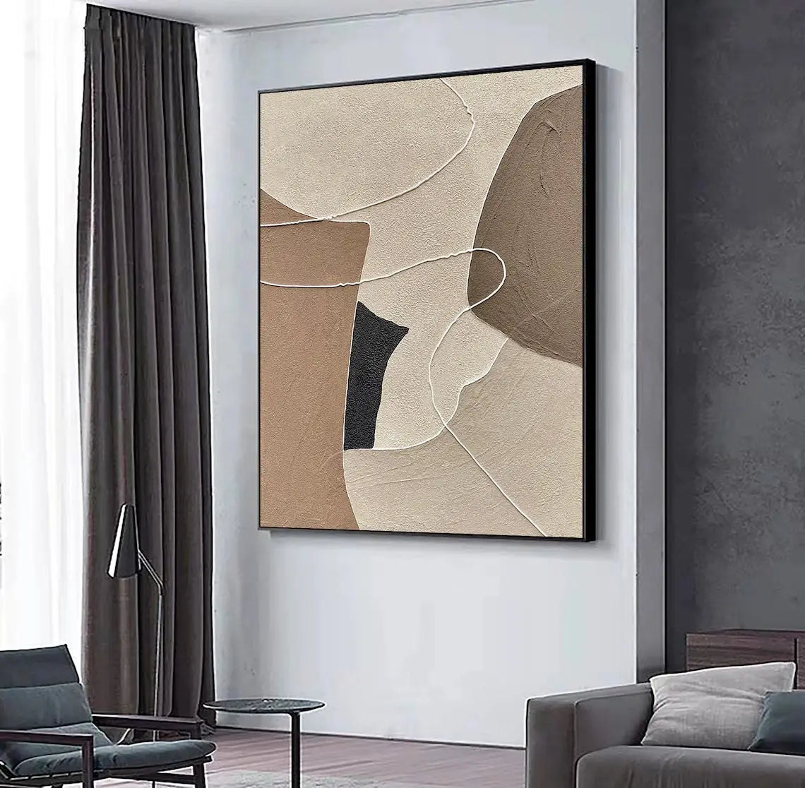 Beige Brown Wabi Sabi Wall Art Abstract Oil Painting On Canvas Neutral Large Wall Decor