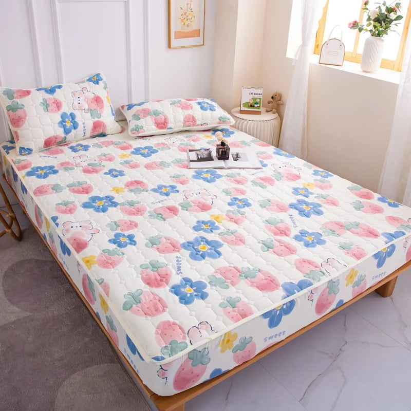 Stitched Bed Linen, Printed Bedding, Large Non-Slip Bed Sheet, Dust Cover without Pillowcase