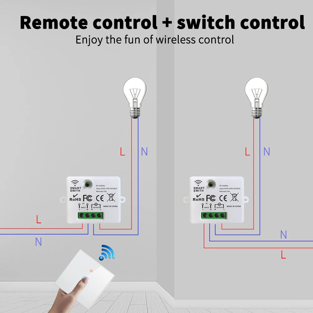 SIXWGH Wall Light Switch Wireless Remote Controller RF433 Glass Panel with Night Light