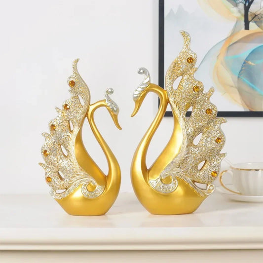 Pair of Swan Statue Couple Sculptures and Statuettes Living Room Figurine Home Decoration