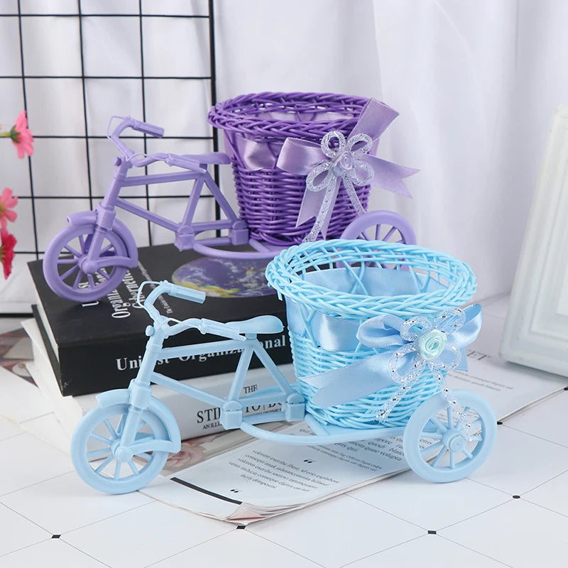 Small Tricycle Bicycle Flower Basket Vase Storage Home Office Table Desk Decor