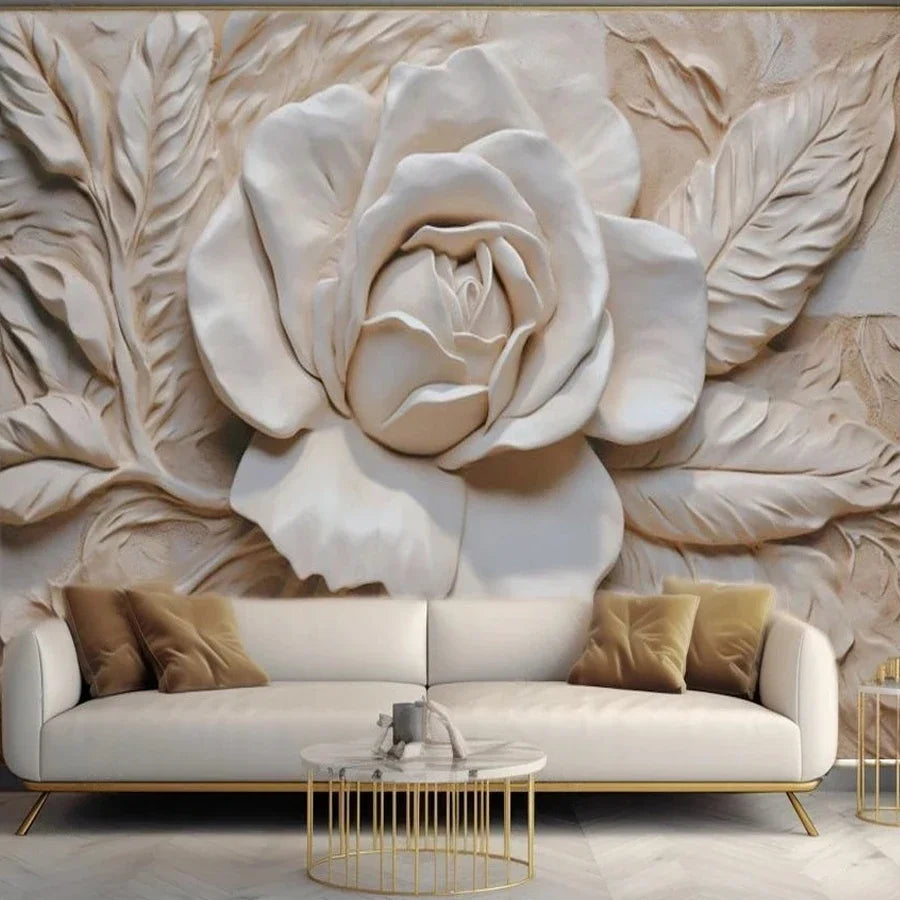 Retro Wallpaper 3D Embossed Stereo Rose Flowers Wall Coverings Large Size Photo