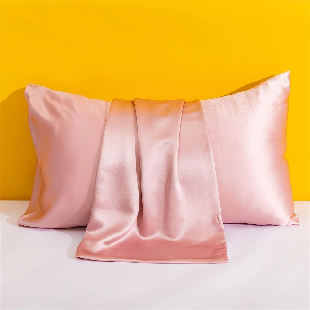 Solid Silk Pillowcases Decorative Luxury Cushion Cover Envelope Style Hair Skin Protect