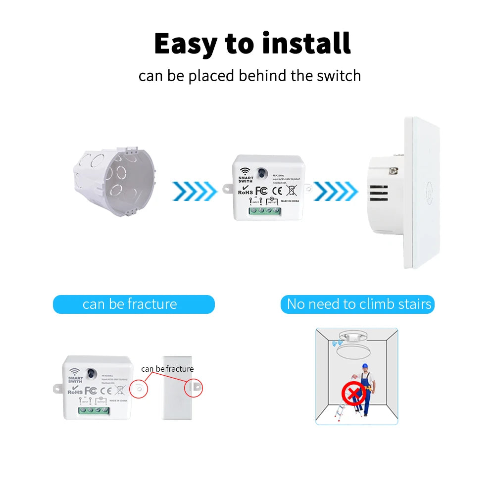 SIXWGH Wall Light Switch Wireless Remote Controller RF433 Glass Panel with Night Light