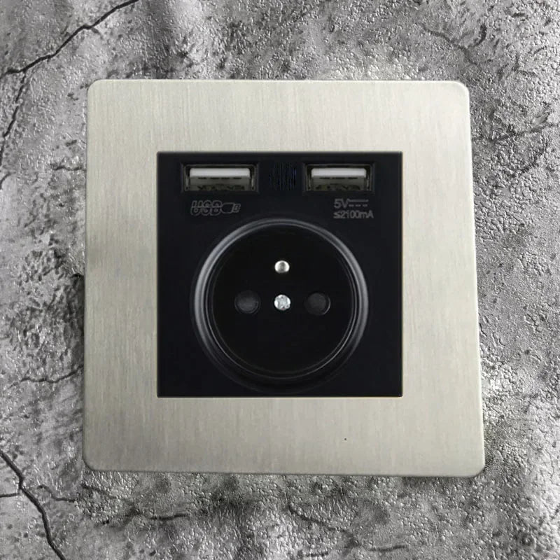 Matte Stainless Steel Brushed Panel Wall Light Round Rod Toggle Switch EU Socket for Home Improvement