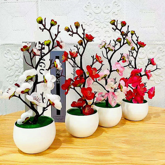 Bonsai Simulation Artificial Pot Plant Home Office Plum Blossom Decor