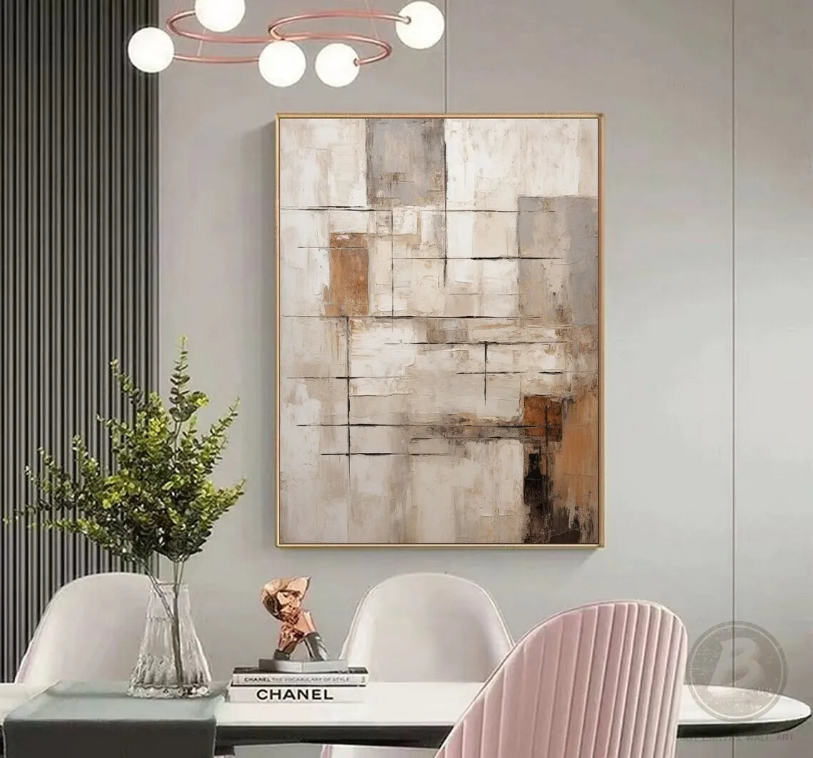 Beige Brown Wabi Sabi Wall Art Abstract Oil Painting On Canvas Neutral Large Wall Decor