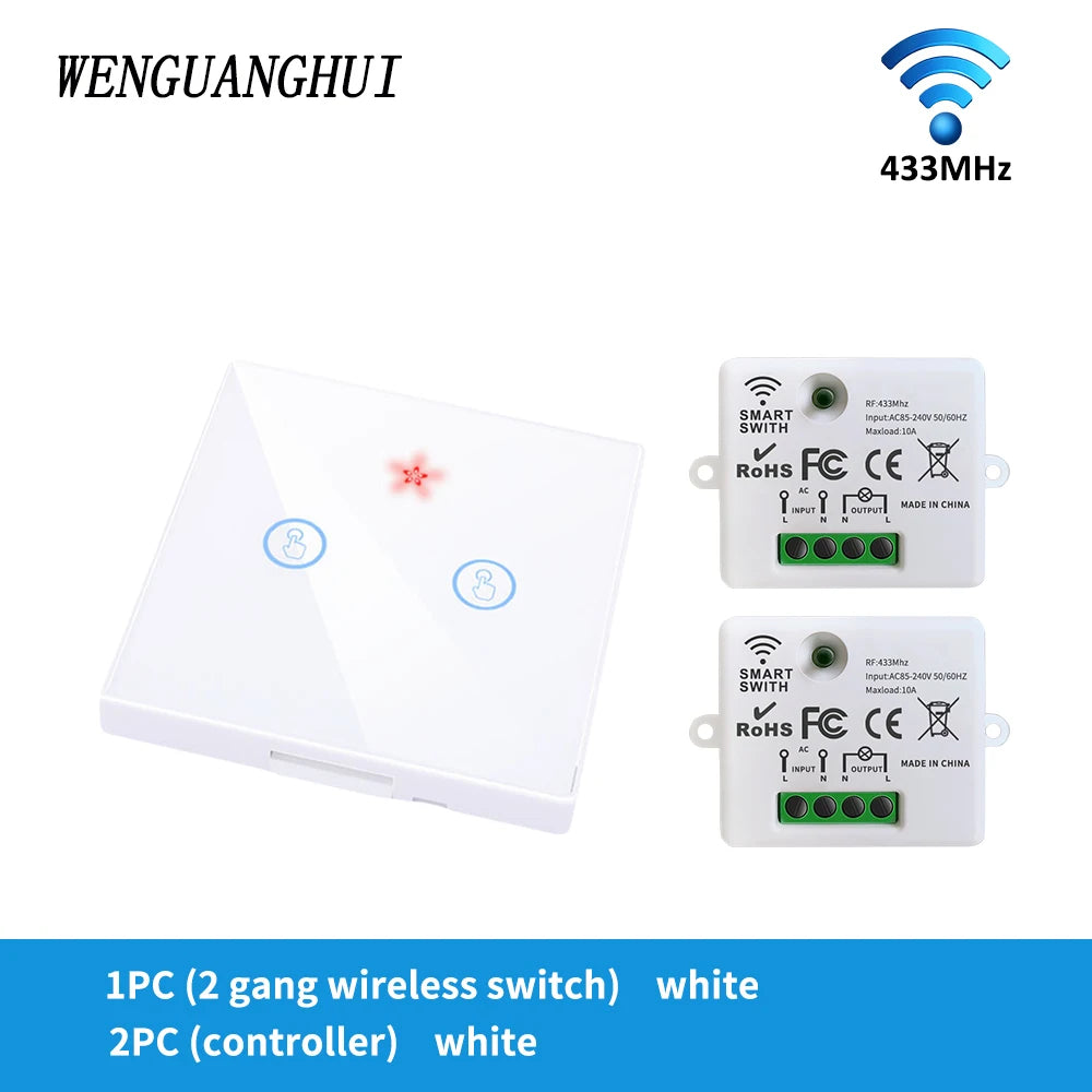 SIXWGH Wall Light Switch Wireless Remote Controller RF433 Glass Panel with Night Light