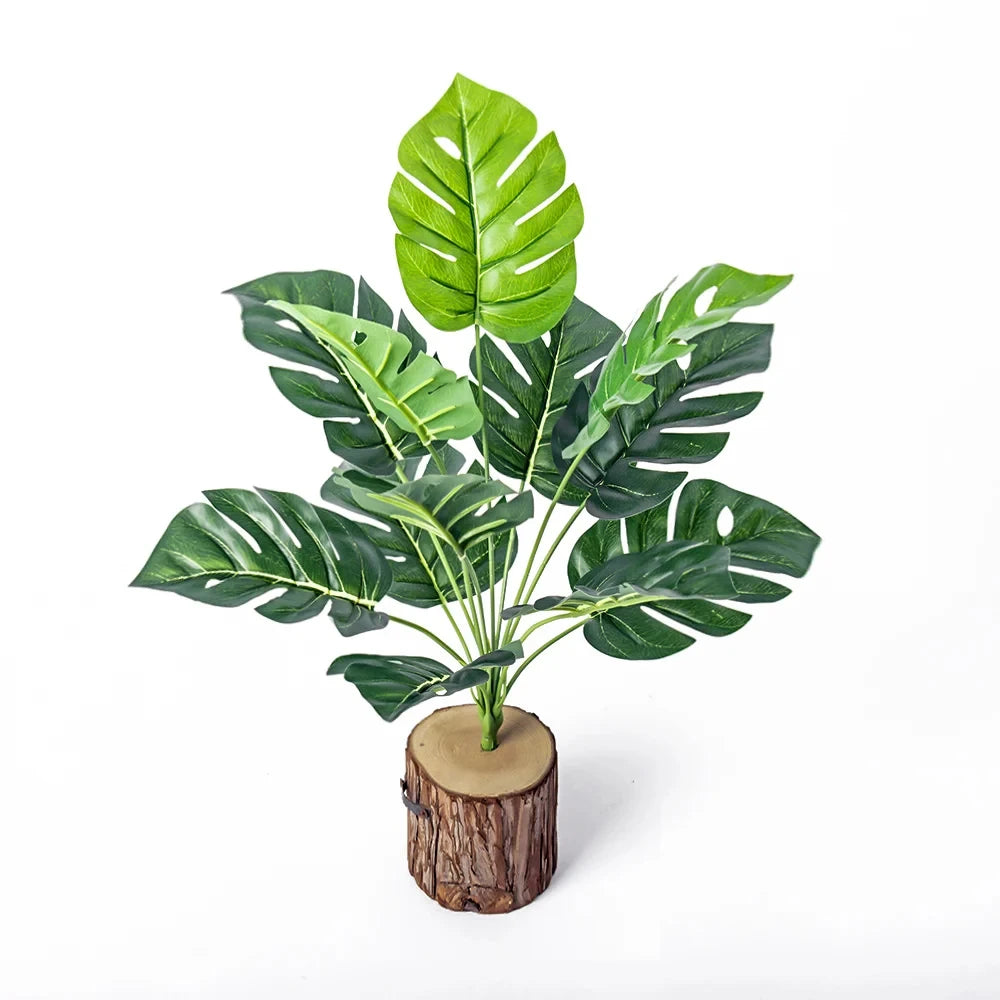 Monstera Tree Branch Fake Evergreen Plant Tropical Palm Leaves Green Turtle Leaf