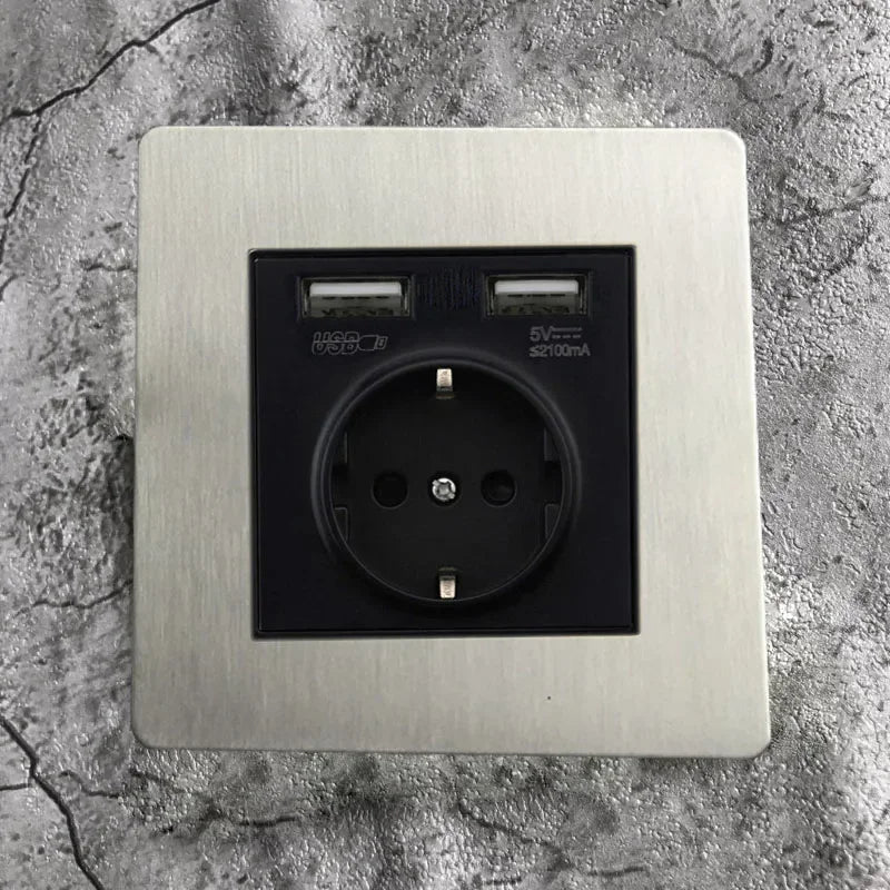 Matte Stainless Steel Brushed Panel Wall Light Round Rod Toggle Switch EU Socket for Home Improvement