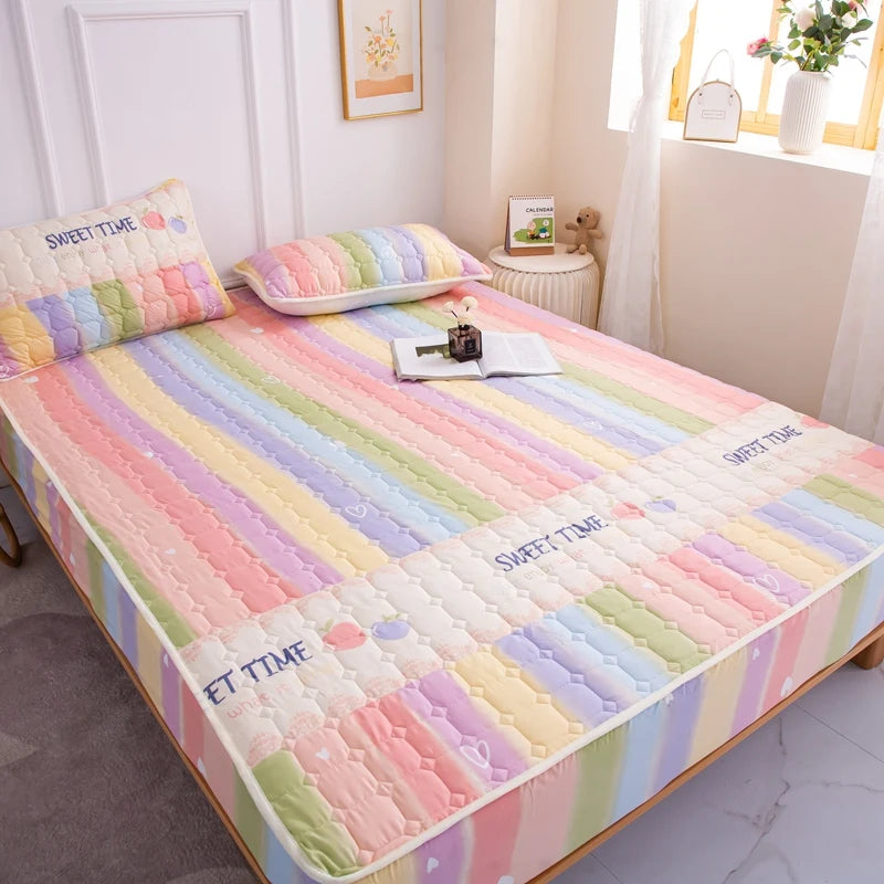 Stitched Bed Linen, Printed Bedding, Large Non-Slip Bed Sheet, Dust Cover without Pillowcase