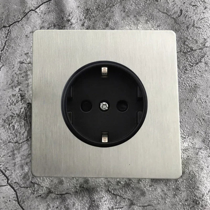 Matte Stainless Steel Brushed Panel Wall Light Round Rod Toggle Switch EU Socket for Home Improvement