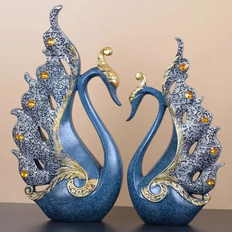 Pair of Swan Statue Couple Sculptures and Statuettes Living Room Figurine Home Decoration