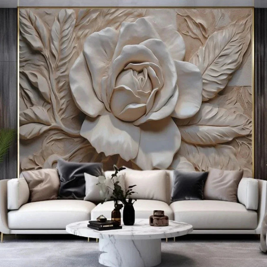 Retro Wallpaper 3D Embossed Stereo Rose Flowers Wall Coverings Large Size Photo