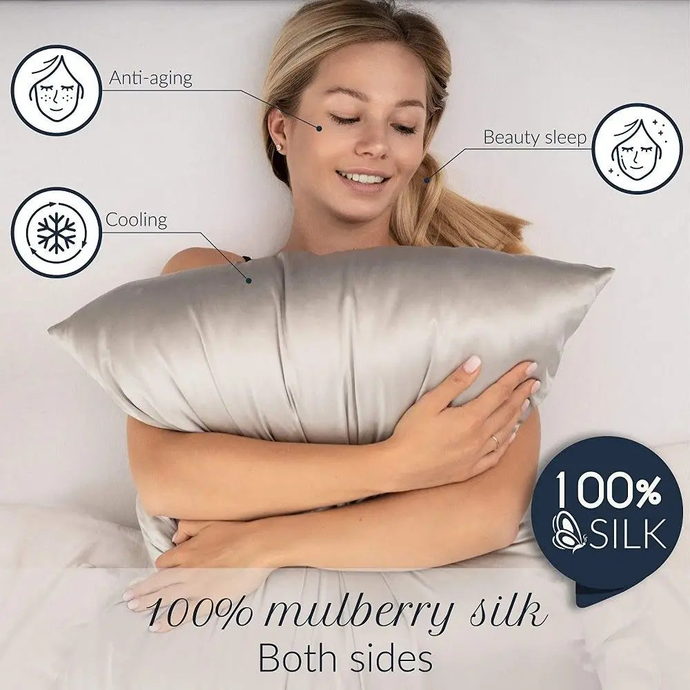 Solid Silk Pillowcases Decorative Luxury Cushion Cover Envelope Style Hair Skin Protect