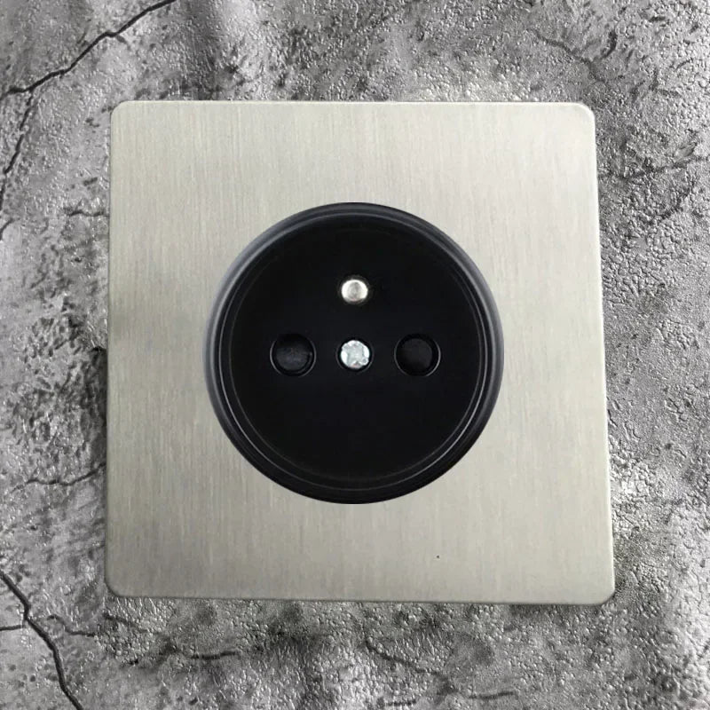 Matte Stainless Steel Brushed Panel Wall Light Round Rod Toggle Switch EU Socket for Home Improvement