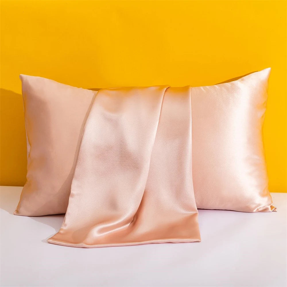 Solid Silk Pillowcases Decorative Luxury Cushion Cover Envelope Style Hair Skin Protect