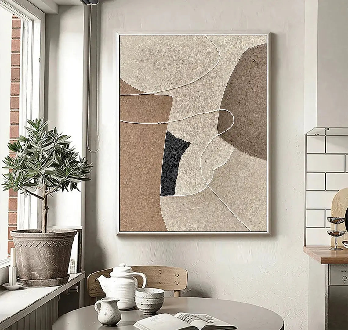 Beige Brown Wabi Sabi Wall Art Abstract Oil Painting On Canvas Neutral Large Wall Decor