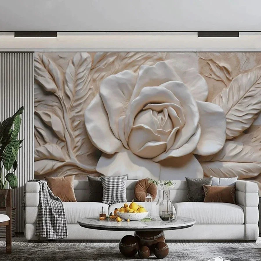 Retro Wallpaper 3D Embossed Stereo Rose Flowers Wall Coverings Large Size Photo